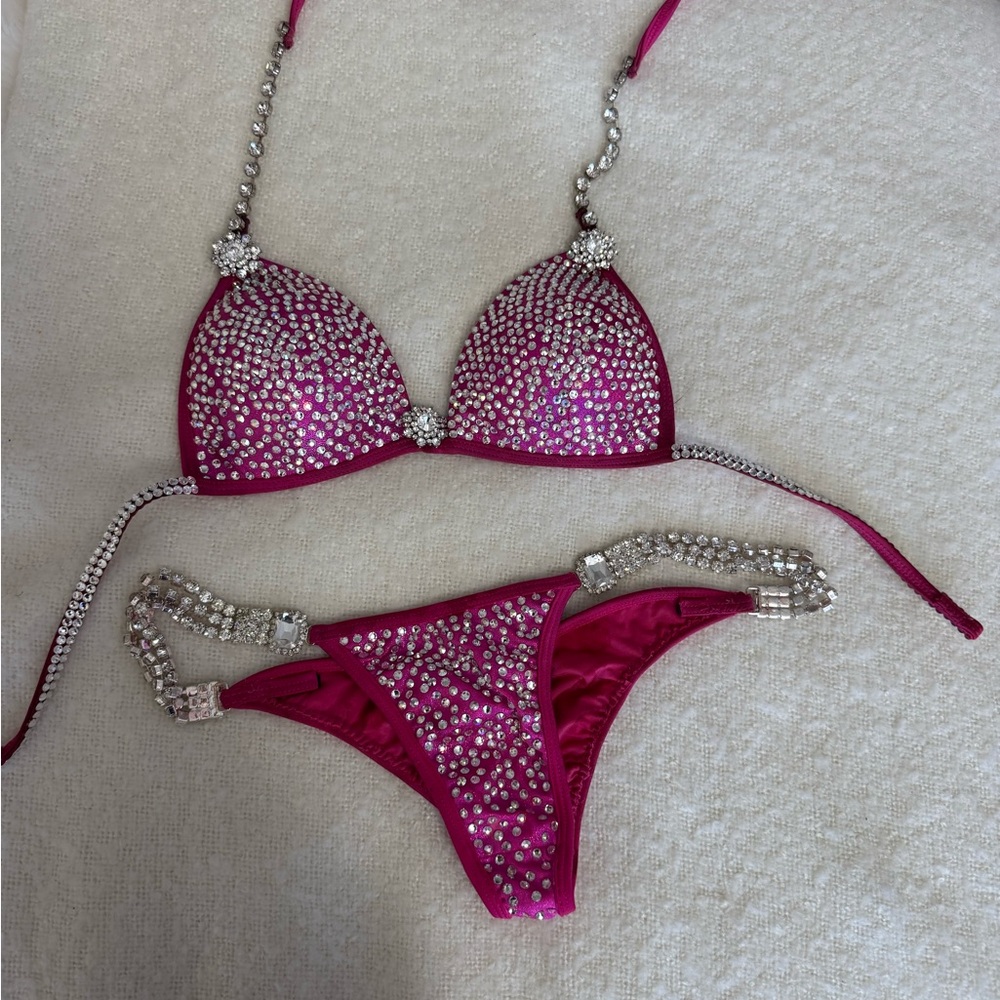 Glamorous Pink Crystal Competition Bikini Set